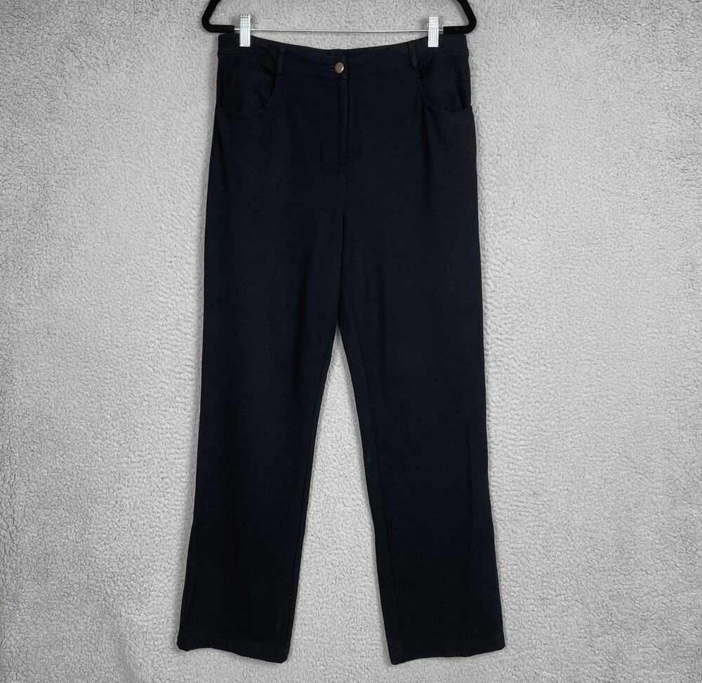 St John Pants Womens 10 Black Straight Leg Classic Pull On Dress Career Stretch